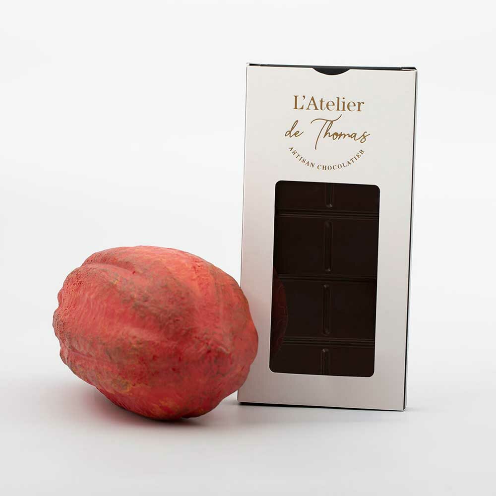 Tablette de chocolat noir artisanal fabriqué par l'Atelier de Thomas
