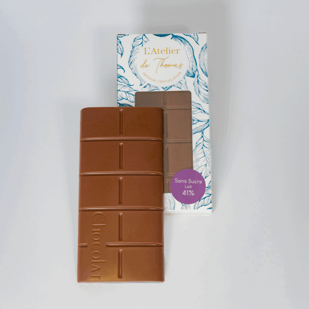 Tablette de chocolat au lait artisanal fabriqué par l'Atelier de Thomas