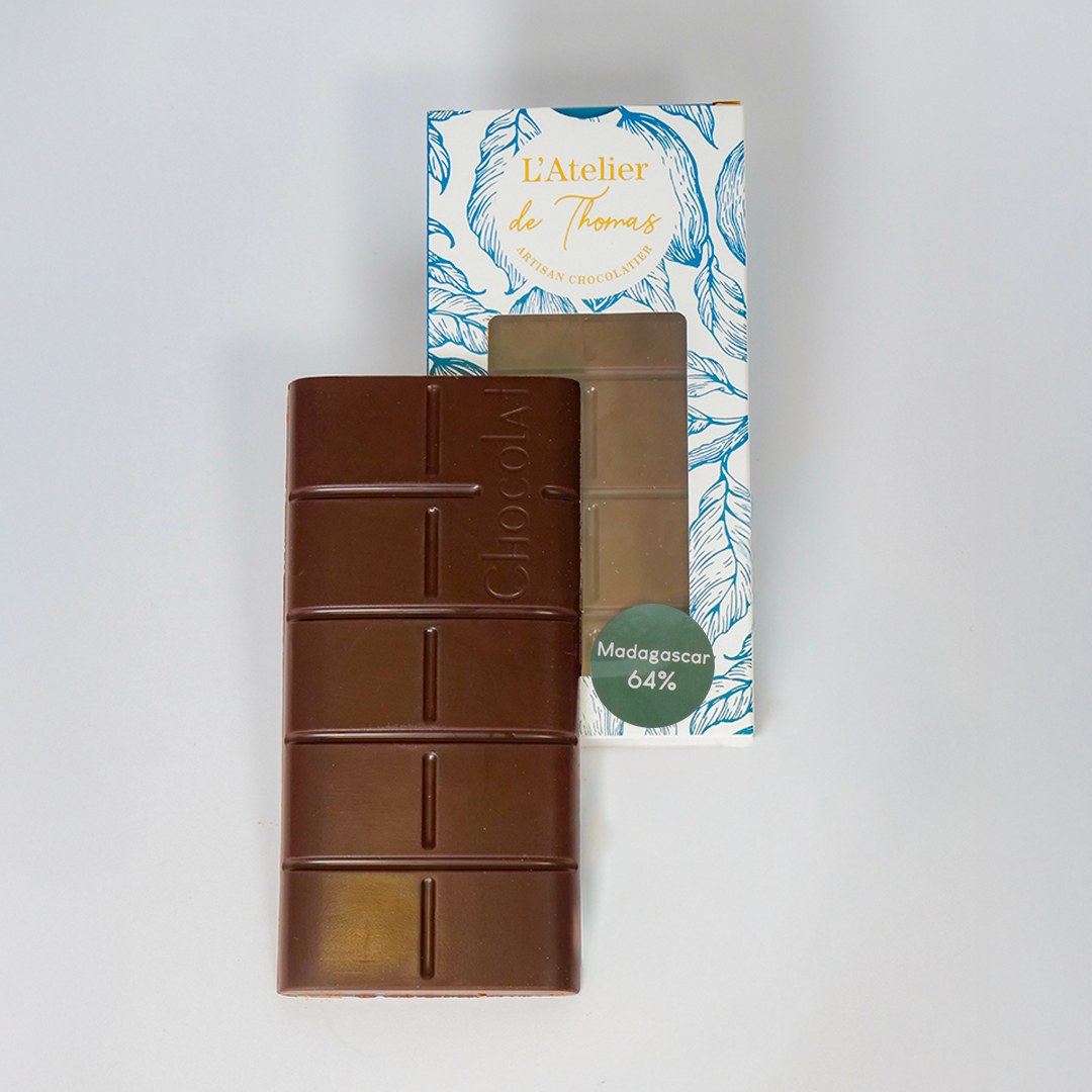 Tablette de chocolat noir artisanal fabriqué par l'Atelier de Thomas