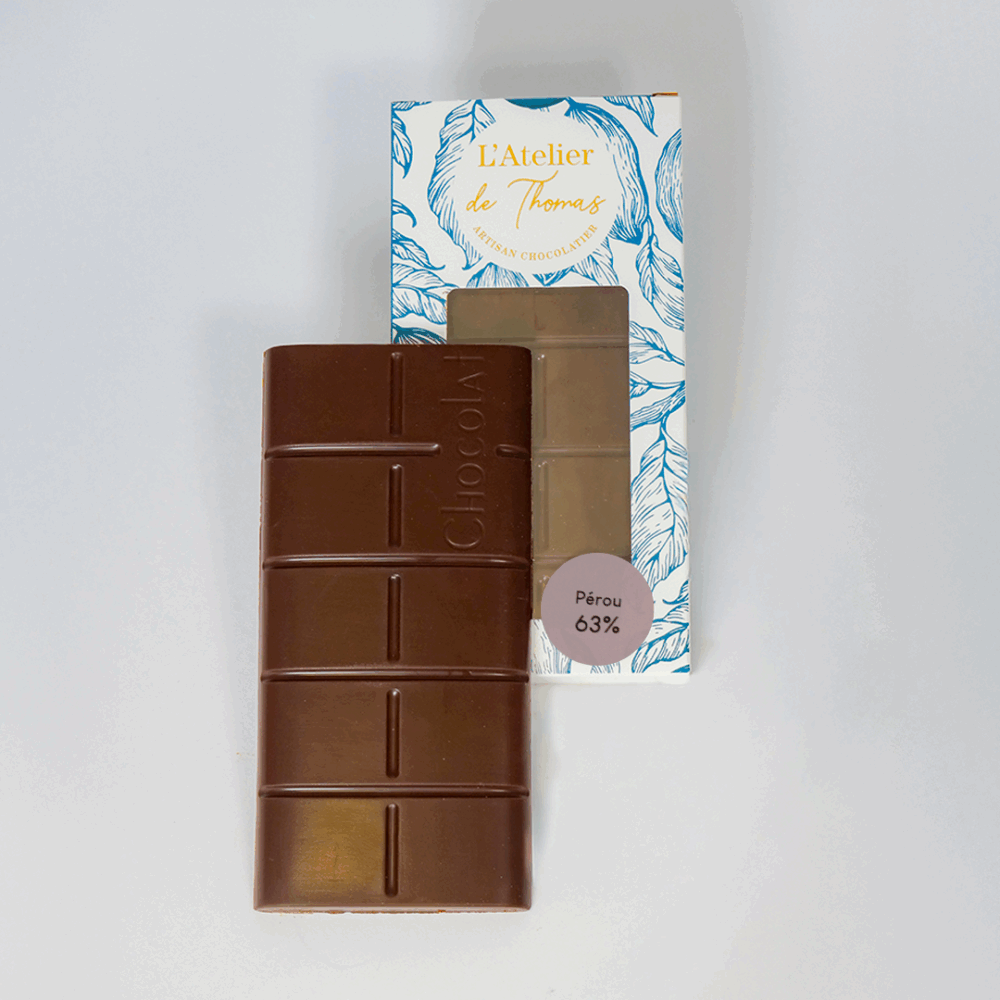 Tablette de chocolat noir artisanal fabriqué par l'Atelier de Thomas