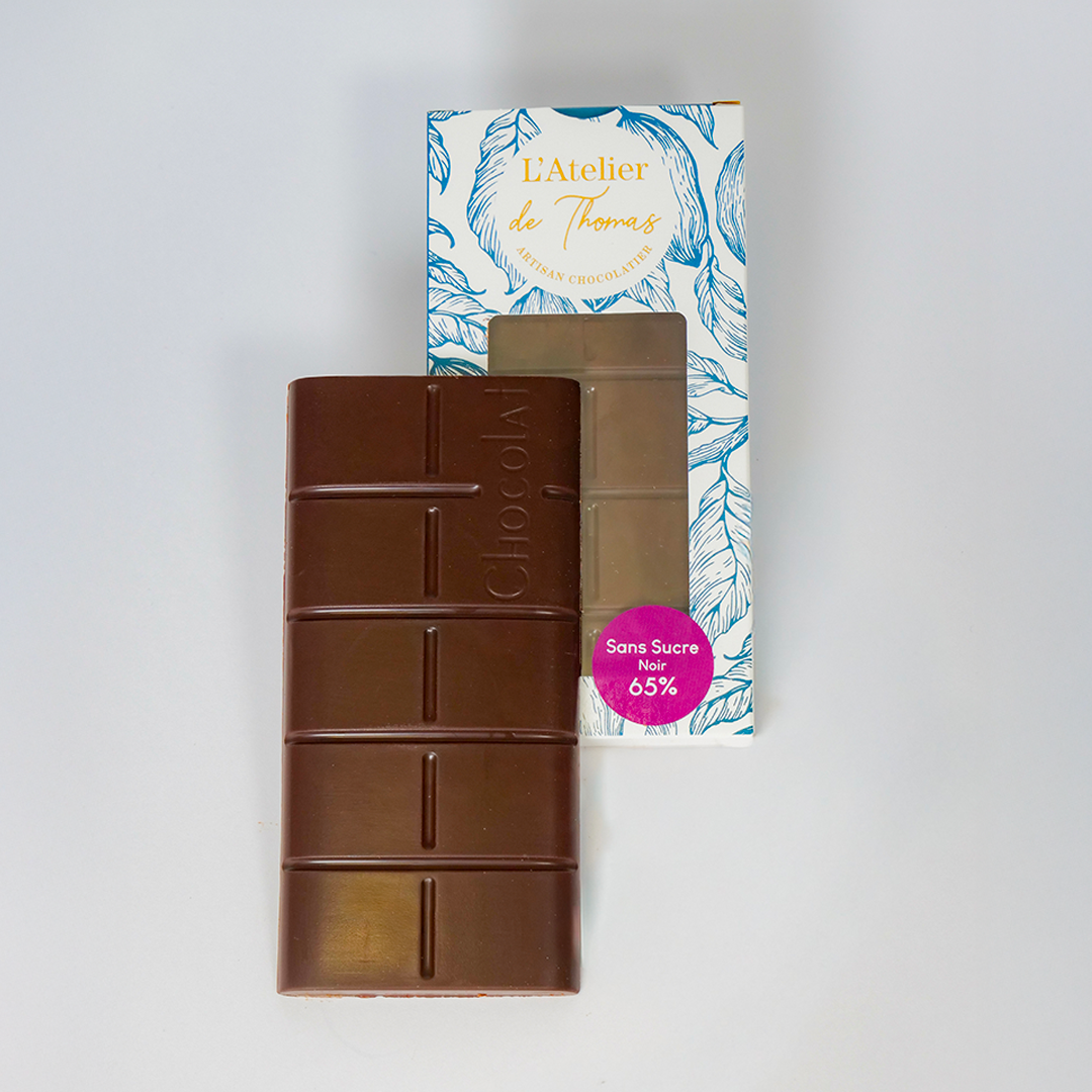 Tablette de chocolat noir artisanal fabriqué par l'Atelier de Thomas